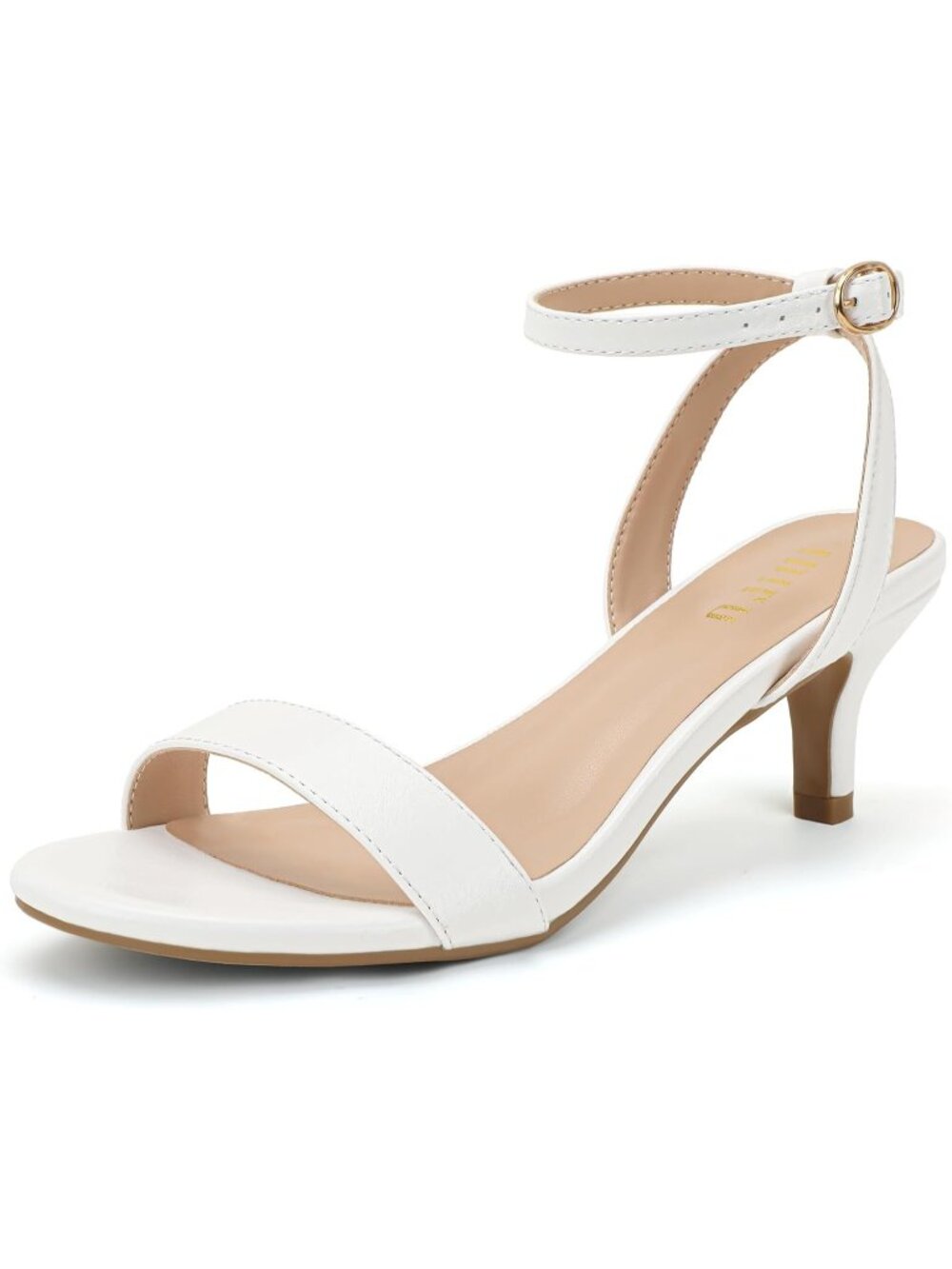 Women's White Low Open Toe Short Ankle Strap Round Toe Dress Kitten Heel Sandals